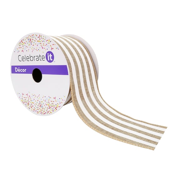 2.5" x 25ft. Faux Linen Wired Stripe Ribbon by Celebrate It™